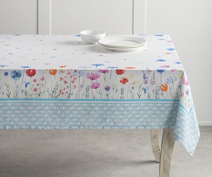 Maison d' Hermine Table Cloth Rectangle Table 100% Cotton 54 x 72 Inches Tablecloth Reusable Decorative for Dining Room Farmhouse Home Valentines Day Decorations Spring Summer - Flower in The Field