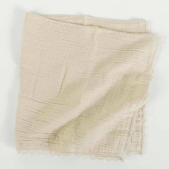 FINGERCRAFT Dinner Cloth Napkin Cotton Muslin Double Gauze 4 Pack with Classic Lace for Everyday Use, Wedding, Party, Christmas, Easter Napkins Cloth are Pre Shrunk and Good Absorbency Beige
