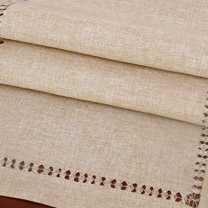 Grelucgo Super Large Handmade Hemstitch Beige Table Runner, Rectangular 14 by - Image 3