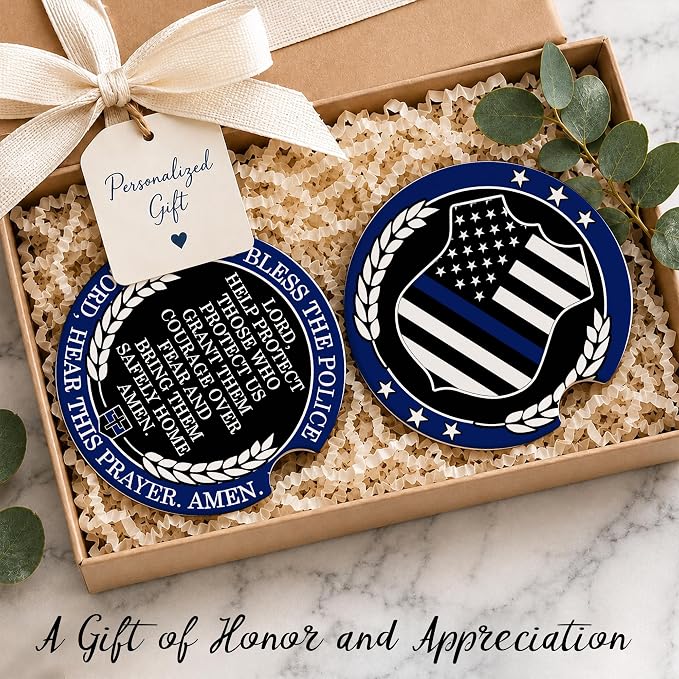 Police Car Coasters Set of 2 – God Bless The Police Prayer Ceramic Cup Holder - Image 5