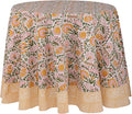 ATOSII Clover Yellow 100% Cotton Round Tablecloth, Handblock Print Floral Table Cloth for Kitchen Dining Linen I Parties, Weddings, Outdoors, Christmas, Thanksgiving I Fall Home Decor 90" Inches Round