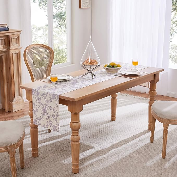 French Pastoral Farmhouse Table Runners, 13x48 Inch Purple | 100% Organic - Image 3