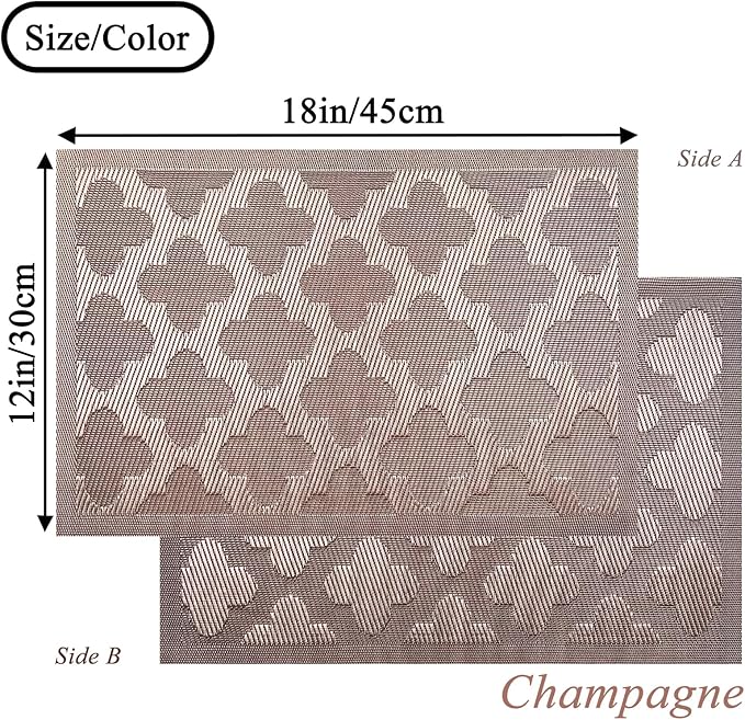 Elegant Placemats Vinyl Woven Heat-Resistant Placemats Set of 6 Washable Easy to Clean Table Mats for Dining Room and Decorate (Champagne)