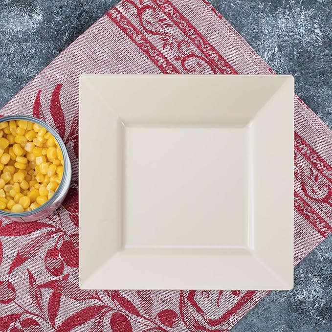 Smarty Had A Party 120 Disposable Plastic Dessert Plates, 6.5" Heavy Duty Square Ivory Salad Plates for Appetizers, Cakes, and Events, Bulk Supplies for All Occasions