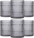 JOVGANK Grey Vintage Hobnail Drinking Glasses Set of 6, Embossed Water Tumbler by JOVGANK
