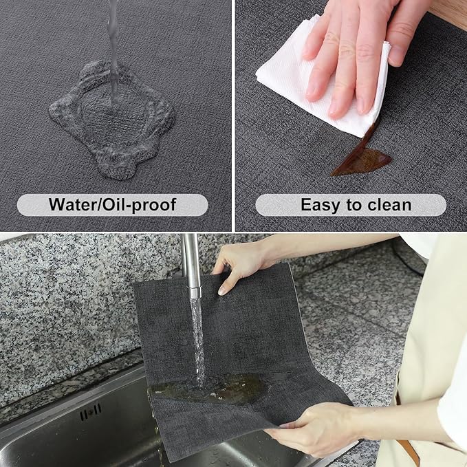 Homaxy Faux Leather Heat Resistant Placemats for Dining Table Set of 8, Waterproof Wipeable Washable PU Table Mats, Easy to Clean Anti-Slip Place Mats, 11.8" x 17", Dark Grey