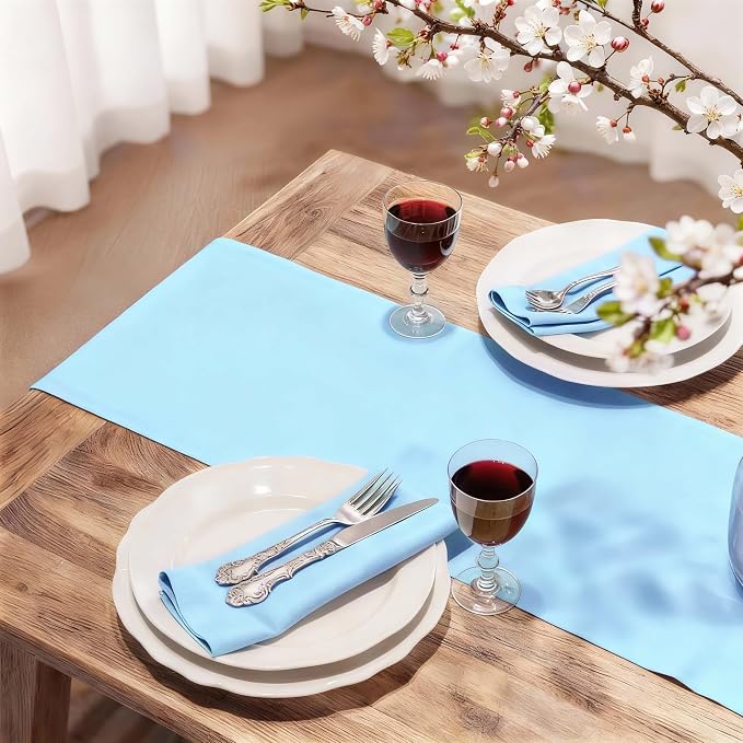 FOLINS&HOME Baby Blue Waterproof Decorative Table Runner 60 Inches Long | - Image 2