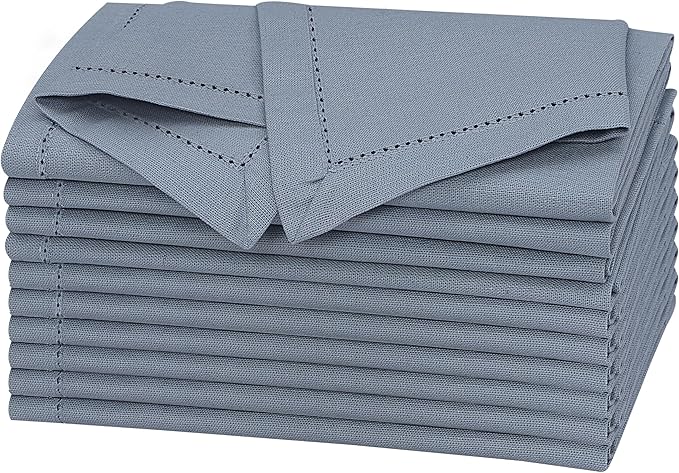 Ruvanti Premium Linen Napkins Set of 6-20x20 Inch, Classic Hemstitch, Mitered Corner Cloth Napkins - Soft, Elegant Dinner Napkins Cloth Washable for Weddings, Parties, Everyday Use - Grey