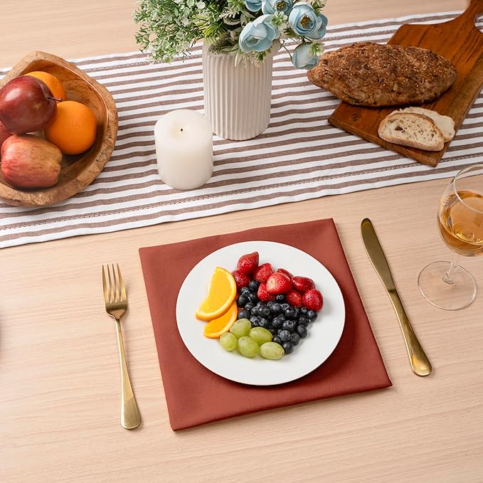 Blue Needles Solid Cloth Napkins Set of 12 Rust 100% Cotton Dinner Napkins 18x18 inches - Soft, Reusable, Absorbent & Washable Linen, Ideal for Wedding Events, Parties & Everyday Use