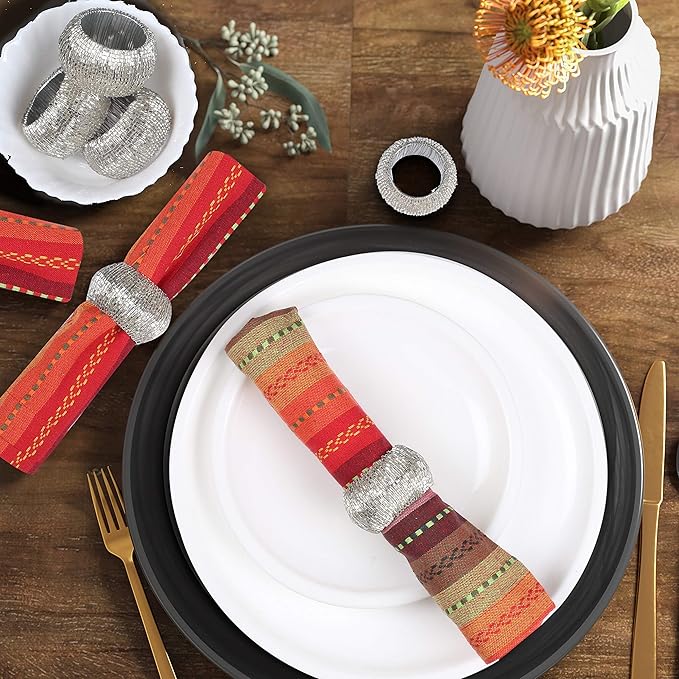 Lightnpro Beaded Napkin Ring Set of 12 - Elegant Decorative Napkin Holder for Dining Table Decor, Weddings, Banquets, Birthday Parties, Thanksgiving, Special Occasion, Holiday & Everyday Use - Silver