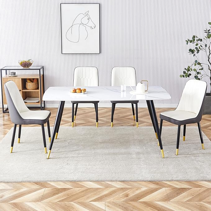 Dining Table Set for 4, Dining Room Table Set for 4, Sintered Stone Kitchen Table Top and Modern Chairs Set of 4 for Kitchen Dining Living Room