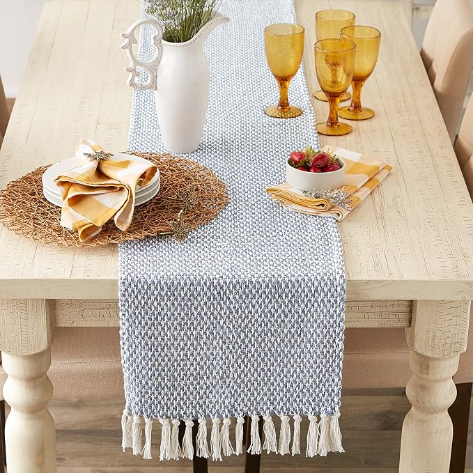 DII Woven Basics Collection 100% Cotton Knit Table Runner, Stonewash Blue - Image 2