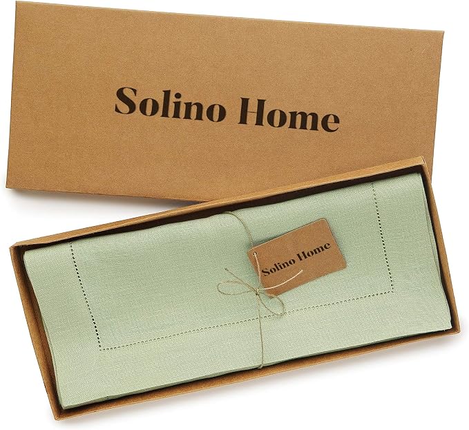 Solino Home 100% Pure Linen Table Runner Sage Green Hemstitch, 14 x 120 in | - Image 5