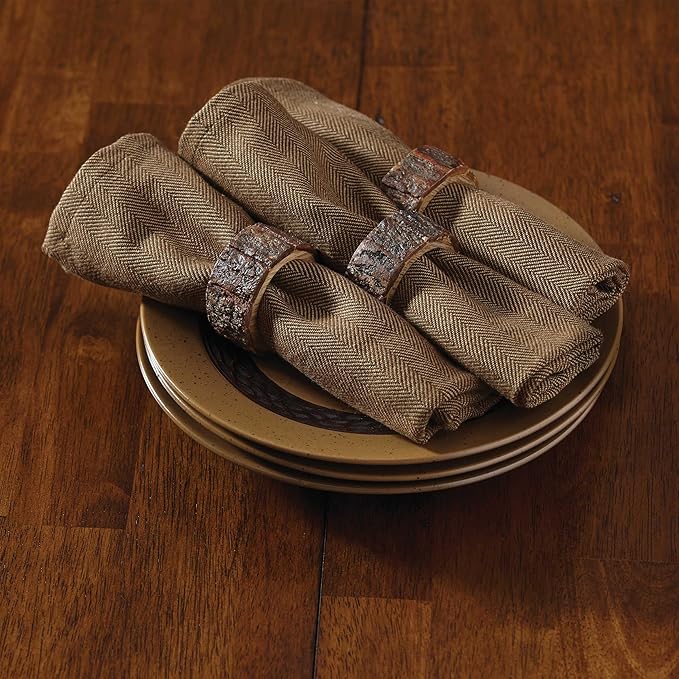 Park Designs Bark Edge Wood Napkin Ring Set of 4 | Rustic Natural Acacia Wood Napkin Holders with Textured Bark Edging | Farmhouse, Lodge & Boho Table Decor | Eco-Friendly Dining Accent