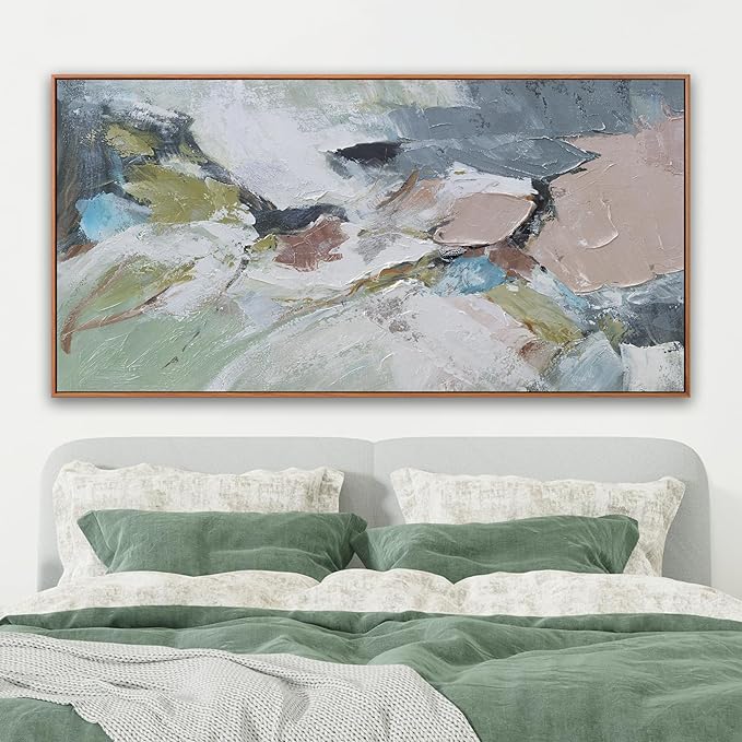 Pink Abstract Painting Large Wall Art Living Room Decor Green Canvas Print Colorful Abstract Wall Art For Living Room Home Office Decoration 30x60 Inch