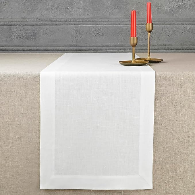 D'Moksha Homes Linen White Table Runner 84 Inches Long - 100% Pure Linen 14 x 84 Inch Table Runner for Dining, Valentines, Spring, Easter - Machine Washable