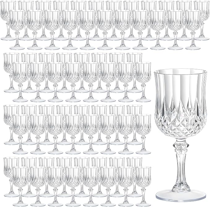 7OZ Plastic Wine Glasses, Reusable Vintage Goblets Unbreakable Drinking Glasses by Unknown
