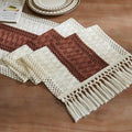 Macrame Style Bicolor Stitching Table Runner 14x36in Terracota | Woven Boho by ZEEMARTONLINE