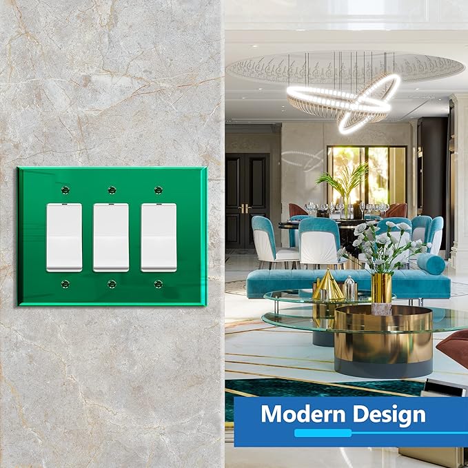 LIDER Reflective Acrylic Decorator Wall Plate, Mirrored Light Switch Plate, Plexiglass Outlet Cover, Acrylic Glass, Oversized 3-Gang 5.25" x 7.06", LWP-33O-AGR5P, Green, 5 Pack