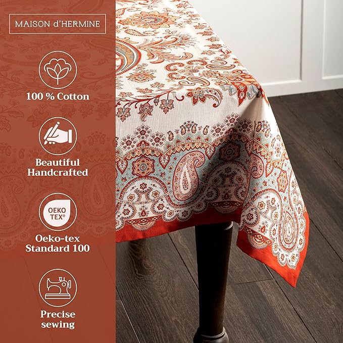 Maison d' Hermine Table Cloth Square Table 100% Cotton 60 x 60 Inches Fall Tablecloth Reusable Everyday Use for Thanksgiving Christmas Decorations Dining Farmhouse Party (Cachemire)