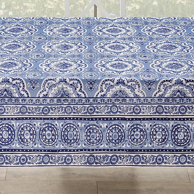 Maison d' Hermine Table Cloth Rectangle Table 100% Cotton 70 x 140 Inches Tablecloth Reusable Decorative for Dining Room Farmhouse Home Valentines Day Decorations Spring Summer - Melodie Bleue