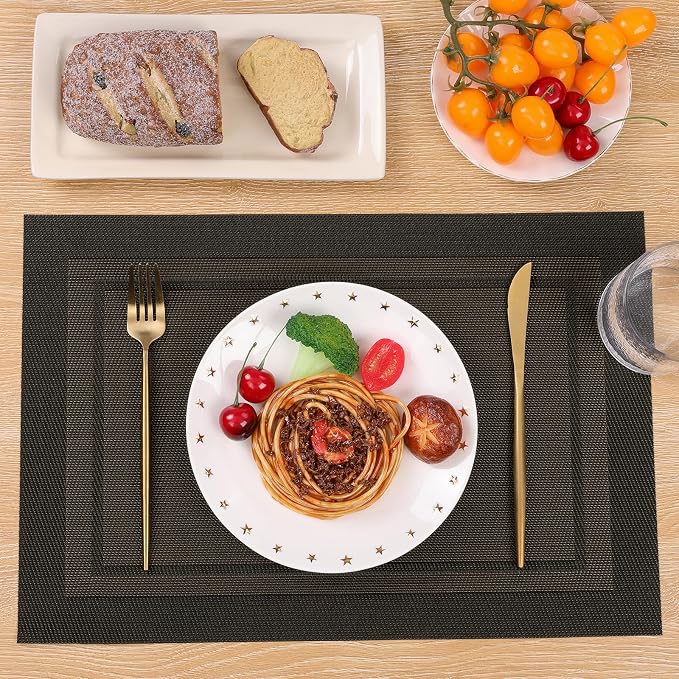 SHACOS Woven Vinyl Placemats Set of 4 Wipe Clean Place Mats - Image 4