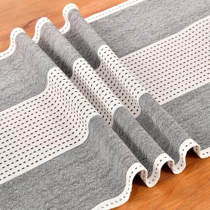 Wracra Linen Table Runner, Stripe Table Runners 90 Inches Long Black | Delicate - Image 2