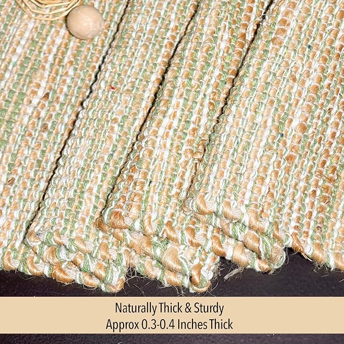 Natural Jute Table Runner, 13x36 Inch, Sage Green-White | Vintage Boho Rustic - Image 3