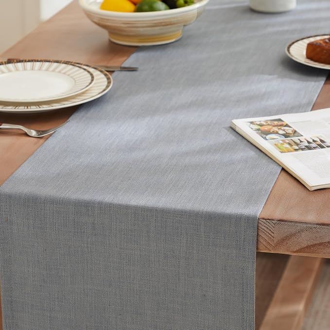 Rustic Cotton Linen Table Runner, 13x60 Inches Blue Ashes | Farmhouse Style - Image 3