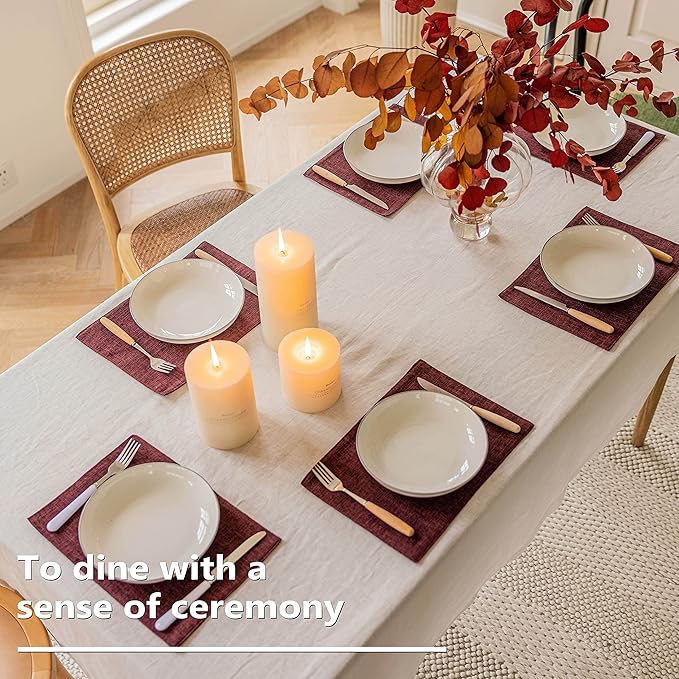 Home Brilliant Red Placemats for Holiday Linen Placemats Heat Resistant Dining Table Mats Kitchen Place Mats Dinner Valentine's Day Decor, Set of 6, Wine Red
