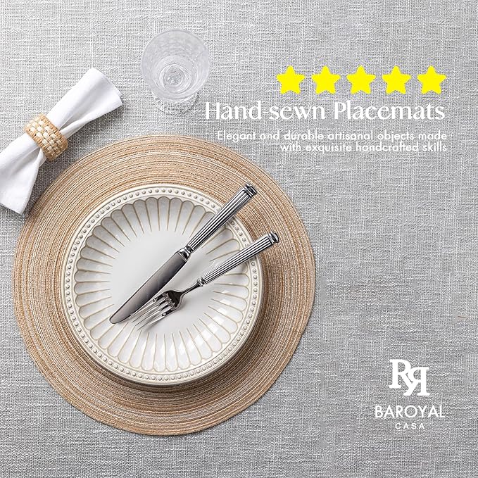 Round Placemats Set of 12 Woven Placemats Washable Braided Table Mats for Dining Table Heat Resistant Non-Slip Circle Place Mats(Beige)