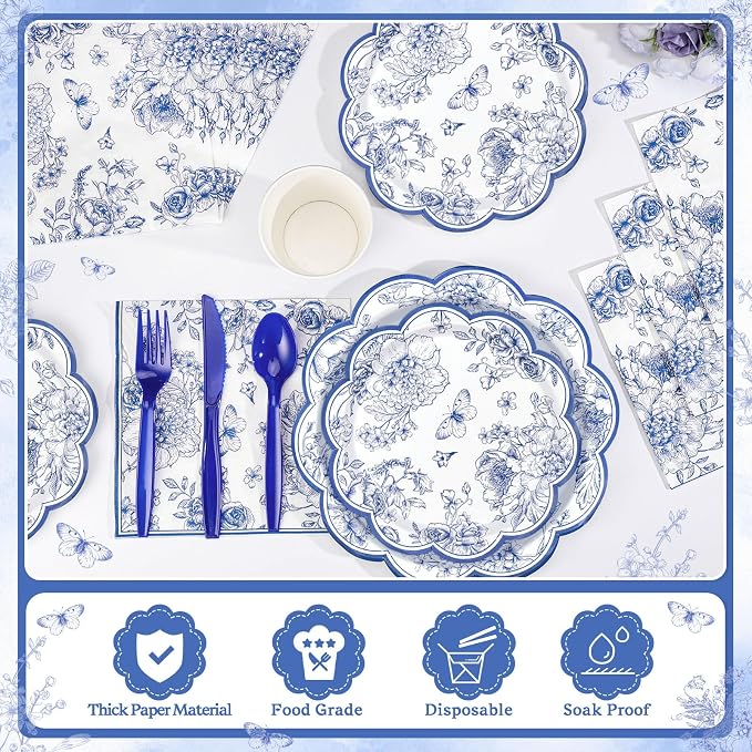 NatNarr Blue Floral Party Supplies Set - Image 4