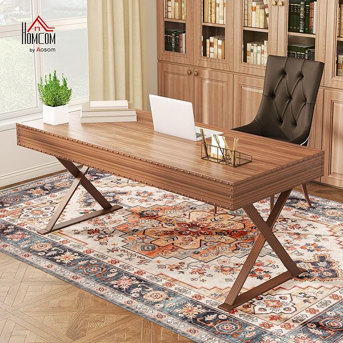 HOMCOM Washable Area Rug, 5'x7' Vintage Indoor Distressed Carpet, Retro Floor Cover Foldable, Floral Print Mat for Living Room, Bedroom, Dining Room, Tawny Brown