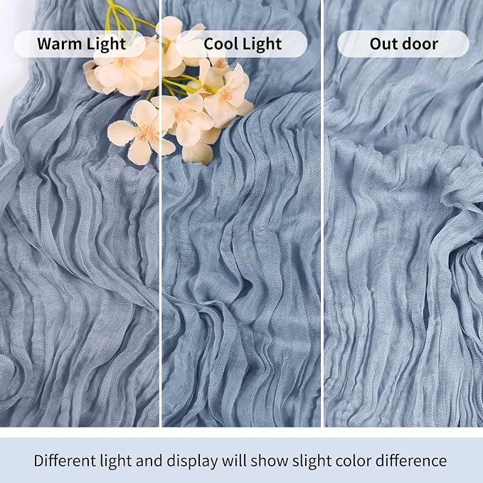 3 Pack Dusty Blue Cheesecloth Table Runner 17x108 Inch Semi Sheer Boho Gauze - Image 7