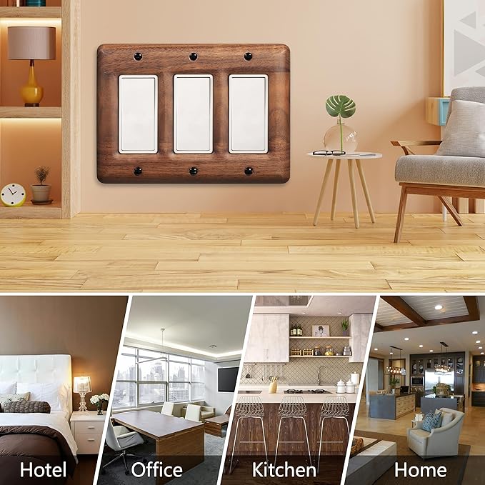 North American Walnut Triple Wall Plate Decorative 3-Switch Light Cover Plate for Elegant Room Design