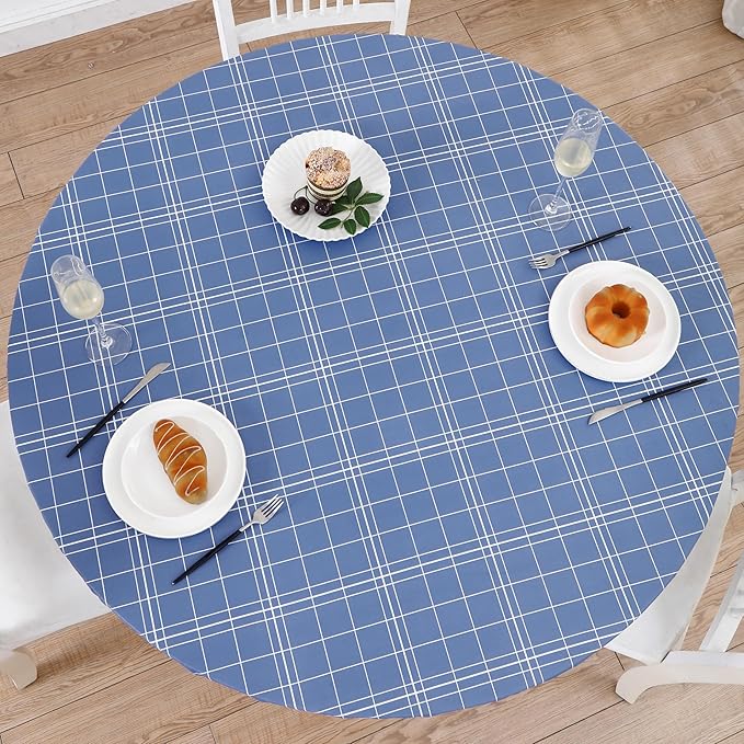 Walrus Round Vinyl Fitted Tablecloth with Flannel Backing Elastic Edge Design Table Cover Waterproof Oil-Proof PVC Table Cloth Stain-Resistant Best for 37"-44" Round