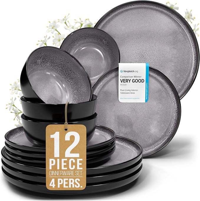 12 Piece Stoneware Dinnerware Set by PURELIVING