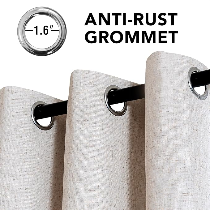 H.VERSAILTEX Linen Curtains 100% Blackout Curtains for Bedroom 45 inch Long Full Light Blocking Nature Linen Blended Window Curtains for Living Room Nickel Grommet (2 Panels, Heathered Natural)