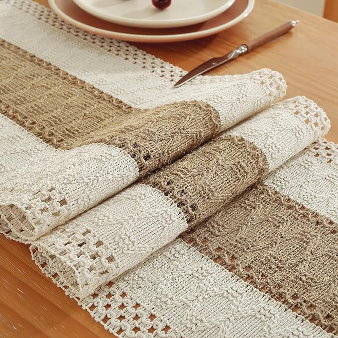 Boho Table Runner for Brown White Tassel Home Decor 72 Inches Long, Modern by Niviy