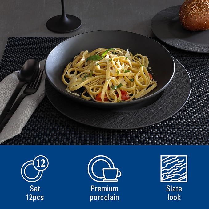 Villeroy & Boch Manufacture Rock 12 Piece Dinnerware Set, Matte Black | Premium - Image 2