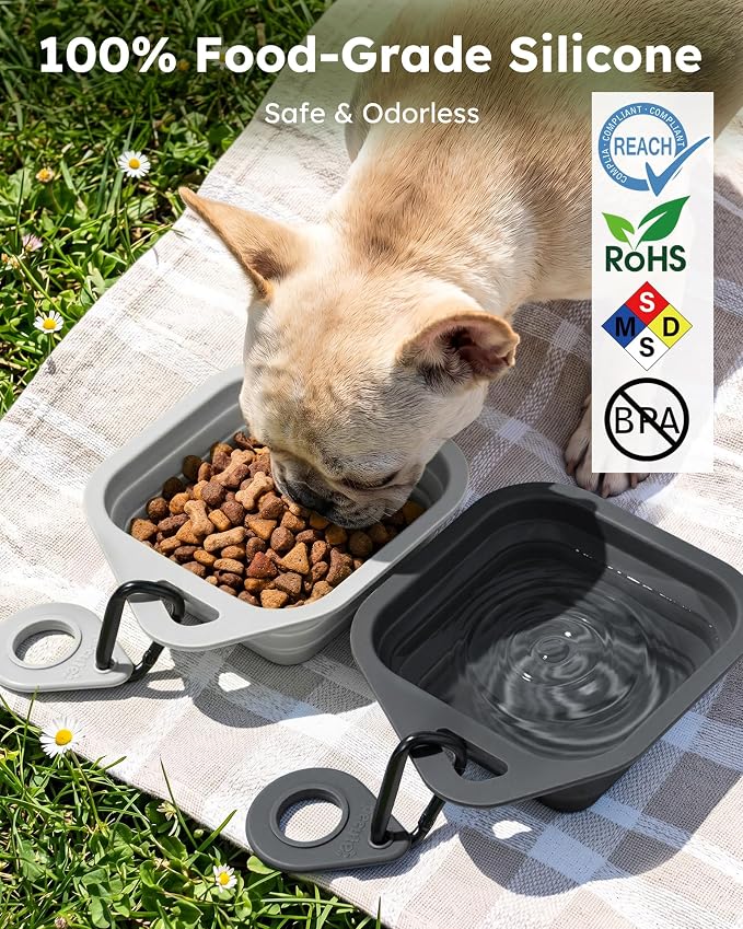 Pecute 2 Pack Foldable Travel Dog Bowls, Portable Silicone, BPA Free, - Image 5