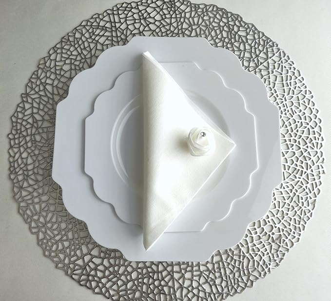 " OCCASIONS " 50 Plates Pack (25 Guests)-Heavyweight Wedding Party Disposable Plastic Plate Set -(25x10.5'' Dinner + 25x8'' Salad/Dessert) (Imperial in White)