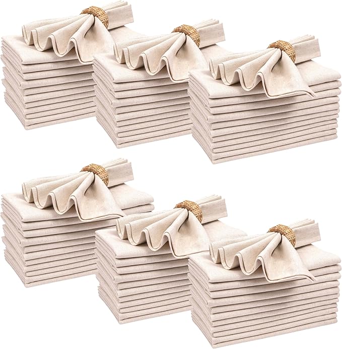 Bedding Craft Linen Flax Cotton Cloth Napkins 18x18 Set of 72 – Natural with 1" Fold & Mitered Corners – Machine Washable Reusable Fabric Napkins for Weddings, Events, Parties & Dining (6 Dozen)