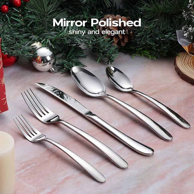 Onader 60 Piece Heavy Duty Silverware, Cutlery Set for 12, Stainless Steel Flatware Set