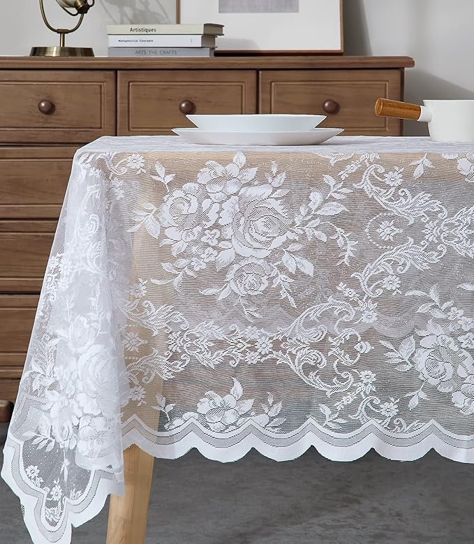 Warm Home Designs 70 x 70 Square Tablecloth with English Rose Design. Use Lace Square Table Cloth as Lace Tablecloth for Card Table or Dining Table. White Tablecloth for 4-8 Guests. LTC White 70"