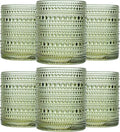 JOVGANK Green Vintage Hobnail Drinking Glasses Set of 6, Embossed Water Tumbler by JOVGANK