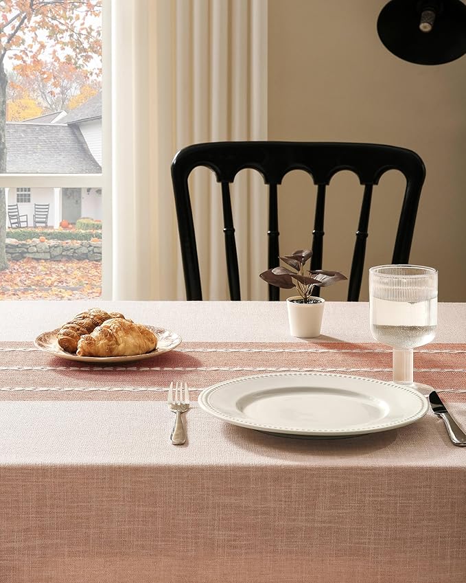 ZeeMart Contrast Linen Table Cloth Rectangle Table Cloths 60x120 Inch Orange, Farmhouse Style Heavy Weight Burnt Orange Fall Tablecloth, Water Resistant Burlap Tablecloths