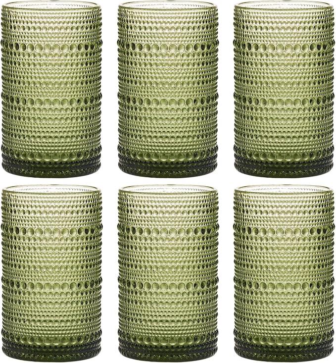 Moretoes 12 Oz Green Hobnail Drinking Glasses Set of 6, o Water Glass Cups | 12 by Moretoes