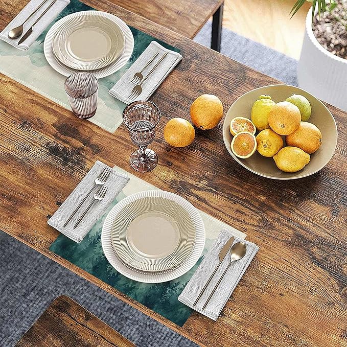 Placemats, Watercolor Forest Landscape Placemats 12x18 Inch Waterproof Non-Slip Washable Table Mats for Kitchen Dining Party Table Decor,Set of 6