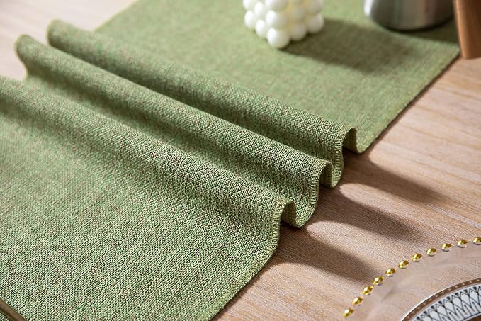 Green Table Runners 72 Inches Long, Burlap Linen Style Rustic Farmhouse Table - Image 5